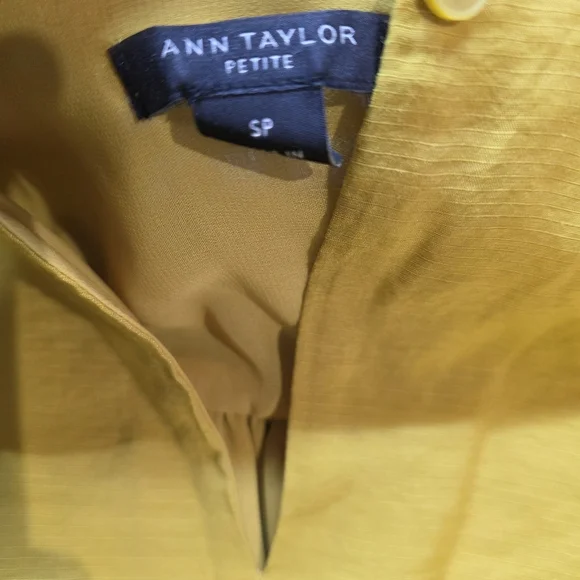 Ann Taylor Mustard Ruffle Sleeve Blouse EUC SP PTP 20 - EUC - Picture 4 of 5